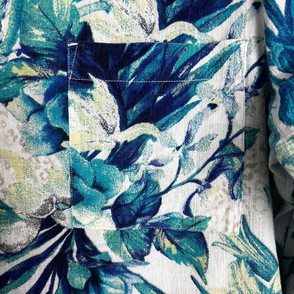 Chico's Mixed Animal Floral Print 100% Cotton Roll Tab Sleeve Blouse Top Sz 2/L - Picture 8 of 11